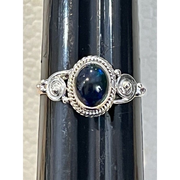 Sterling Silver Australian Black Opal Ring Size 6 Whimsigoth - Picture 1 of 11